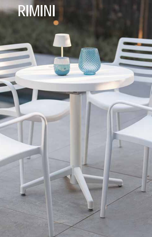 Niehoff Garden Säulentisch Balkontisch Gartentisch "Rimini" Set mit 4 x Stapelstuhl "San Remo"