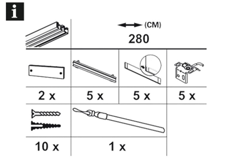 Gardinia Flächenvorhangschiene Komfort Komplett-Set 4 oder 5-läufig Weiß 225 cm oder 280 cm