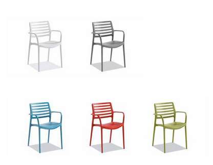 Niehoff Garden Säulentisch Balkontisch Gartentisch "Rimini" Set mit 4 x Stapelstuhl "San Remo"