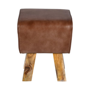 Hocker >Delhi< Premium Büffelleder mit Mangoholz - Farbe braun matt