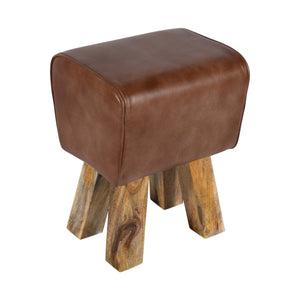 Hocker >Delhi< Premium Büffelleder mit Mangoholz - Farbe braun matt