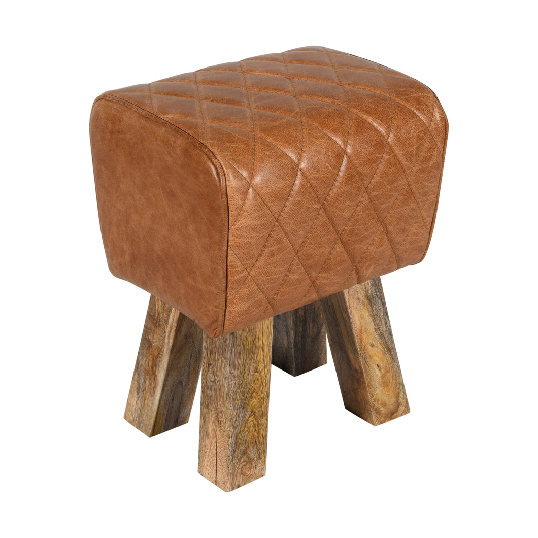 Hocker >Gaya< Premium Büffelleder mit Mangoholz - Farbe braun glänzend