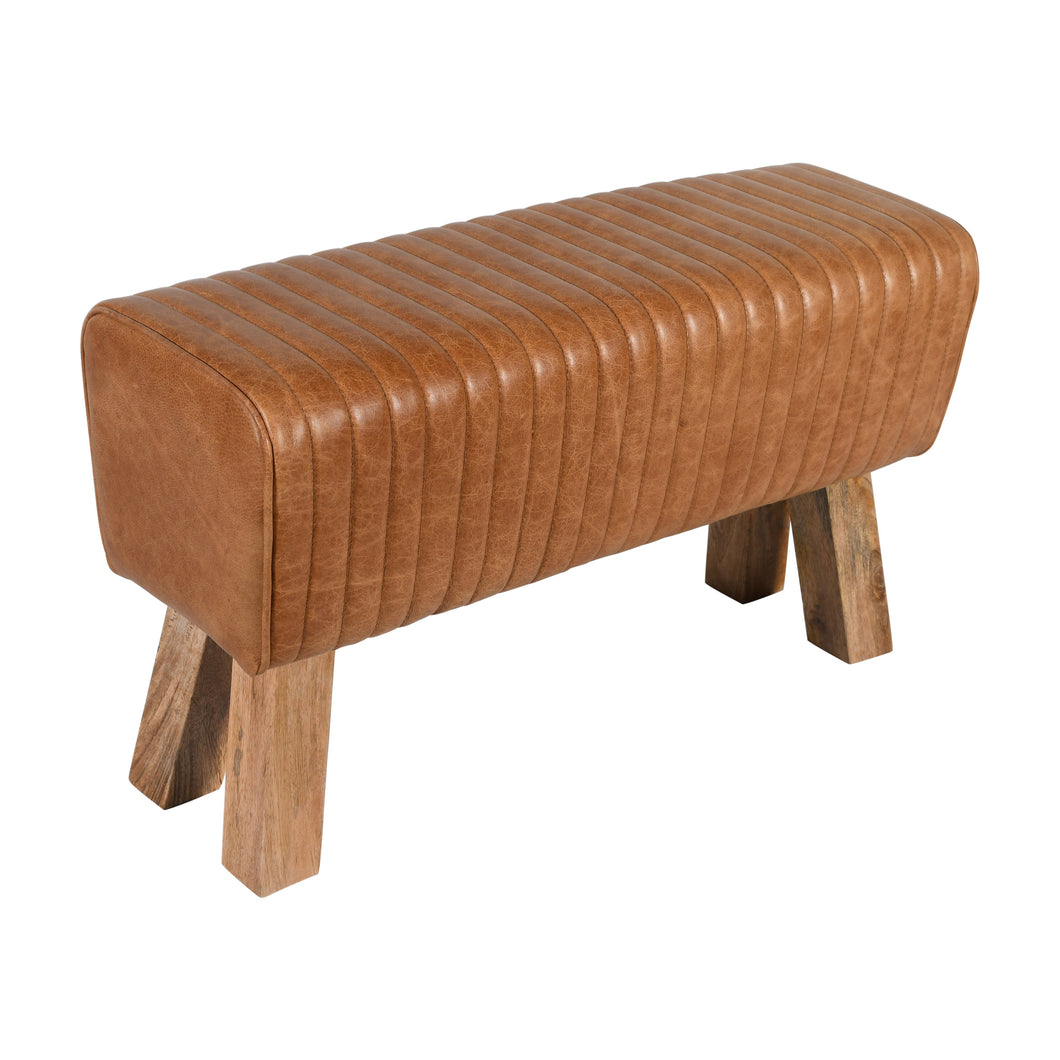 Bank >Jaipur< 86cm Premium Büffelleder mit Mangoholz - Farbe braun