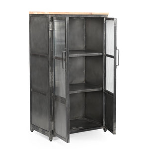 Highboard >St. Louis< Vitrine aus Metall & recycle Holz