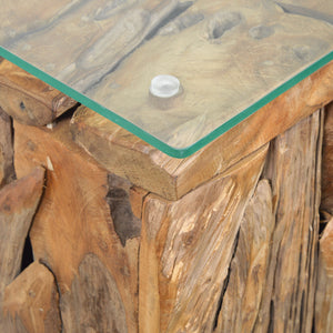 Deko Säule >Akar< Recycle Teak Holz mit Glasplatte