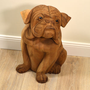 Bulldogge aus Suar Holz geschnitzt Handarbeit