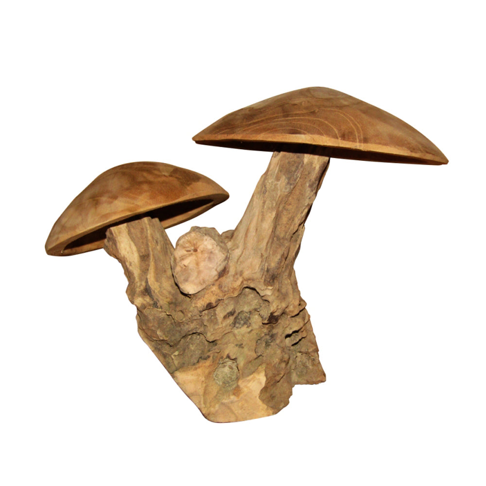 Deko Pilz aus Teakholz Wurzel mit zwei Pilzköpfen