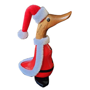 Weihnachtsente >Santa< sitzende Ente handgeschnitzt