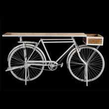 Laden Sie das Bild in den Galerie-Viewer, Konsole aus recyceltem Fahrrad Bartresen weiß mit Mangoholz
